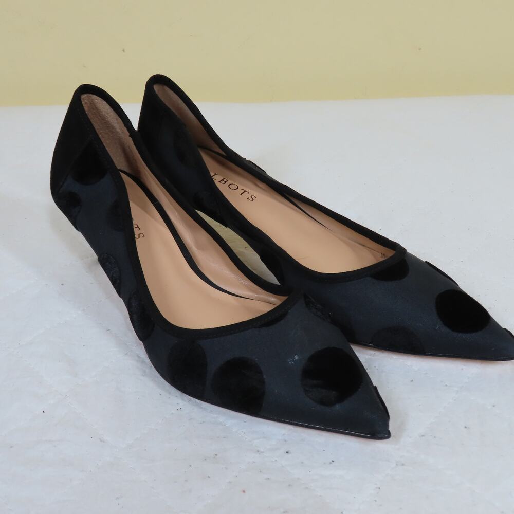 Talbots Erica 50 Black Polka Dot Mesh & Suede Kitten Heels Sz 7.5